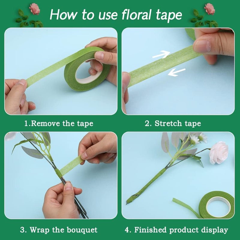 SOCNITC 6 Rolls Floral Tape, 1/2" by 180Yard Green Floral Tape for Bouquet Stem Wrap Flower Arranging Craft Projects Corsages, Wedding Bouquet - Image 4